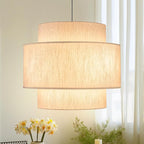 Pendant Lights with Beige Linen Drum Shade Chandelier Hanging Light Fixture 19.7" Pendant Lights Kitchen Island, Large Drum Pendant Light Fixtures 3-Tier Kitchen Chandelier for Entryway Living Room