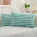 decorUhome Faux Fur Throw Pillow Covers 12x20 Set of 2, Decorative Soft Plush Striped Lumbar Neutral Couch Euro Pillow Covers with Velvet Back for Sofa, Bed, Living Room Home Decor, Aqua
