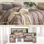MooMee Bedding Duvet Cover Set 100% Washed Cotton Linen Like Textured Breathable Durable Soft Comfy (Heathered Mauve Brown, Queen 90"x90")