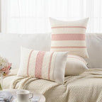 Fancy Homi Set of 1 Boho Pink Long Lumbar Decorative Throw Pillow Cover 14x24 Inch for Couch Bed Sofa Chair, Modern Organic Farmhouse Home Decor, Soft Cotton Cute Accent Rectangle Cushion Case