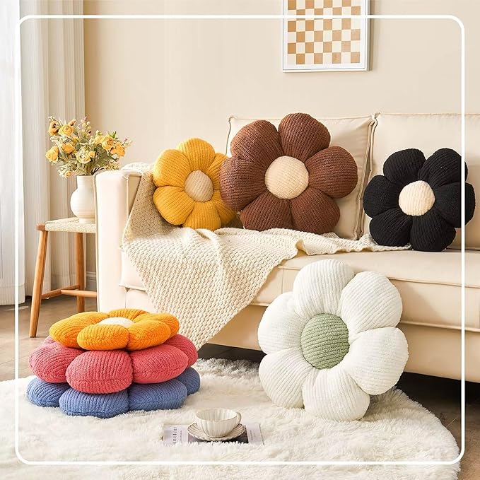 Flower Throw Pillow, Soft Black 14.9" Shaped Floor Pillow for Home Decor, Cute Aesthetic Plush Decorative Pillows for Bed, Sofa, Couch