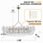 Luxury Bubble Glass Chandeliers Clear Ribbed Swirled Blown Glass Ball 50" L Rectangular Island Light Fixture Hanging Pendant Light Fixtures for Living Room Restaurant Dining Table