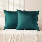 VAKADO Throw Pillow Covers 18x18 Set of 2 Teal Velvet Decor Decorative Couch Cushion Christmas Euro Xmas Pillowcases with Fringe Home Bed Decoration for Sofa Bedroom Office