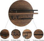 Key Holder for Wall with Shelf - Wood Mail Organizer and Rack with Shelf Hooks Wall Mounted for Entryway Decor Magazines Letter Storage Farmhouse Living Room Bedroom Doorway (Rustic Brown)