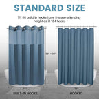 Moonlight Blue Long No Hook Shower Curtain with Snap in Liner,230GSM Waffle Weave Shower Curtains for Bathroom,71W x 86H
