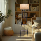 3 Tier Shelf Floor Lamps for Living Room, Modern Standing Lamp with 3 Color Temperature Led Bulb, Tall Lamps for Bedroom and Office, Walnut