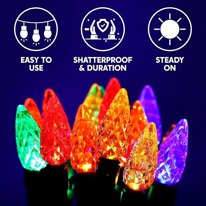 Joiedomi C6 LED Christmas String Lights,140(2 x 70) Count Strawberry Christmas Trees Lights, 45.2FT Connectable Multicolor for Indoor Outdoor Holiday Party Decor,Green Wire