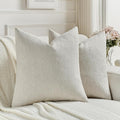 FUTEI Natural White Wood Chenille Decorative Throw Pillow Covers 16x16 Inch Set of 2,Soft Cozy Faux Linen Textured Cushion Case,Farmhouse Home Decor for Couch Living Room