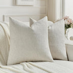 FUTEI Natural White Wood Chenille Decorative Throw Pillow Covers 16x16 Inch Set of 2,Soft Cozy Faux Linen Textured Cushion Case,Farmhouse Home Decor for Couch Living Room