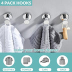 APLusee Polished Chrome Hand Towel Hook, 4 Pack 304 Stainless Steel Storage Coat Hook for Toilet Bathroom Kitchen, Home Accessories Wall Mounted