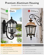 VIANIS Outdoor Lights for Porch, Black Dusk to Dawn Outside Lighting with Gold Trim, Porch Lights Outdoor with Tempered Water Ripple Glass for Garden, Patio, Entryway, Waterproof Anti-Rust