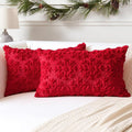 OTOSTAR Set of 2 Xmas Soft Plush Short Wool Velvet Decorative Throw Pillow Covers Rectangular Luxury Style Cushion Case Pillow Shell for Sofa Bedroom Snowflake Red, 12x20 Inch