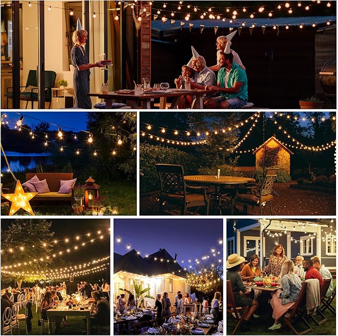 Outdoor String Lights 40ft LED Hanging Globe Patio Lights with G40 Shatterproof Bulbs(14+1 Bulbs), Waterproof Connectable Hanging Light for Indoor Outdoor Decor Garden Camping Backyard Porch