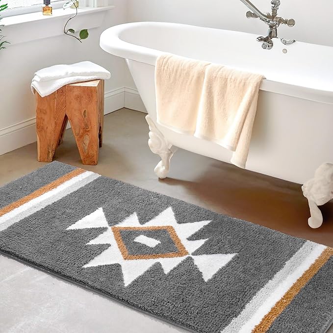Boho Rugs Runner Non Slip Long Shaggy Washable Large Carpet for Shower Entryway, Soft Absorbent, Grey 24x47