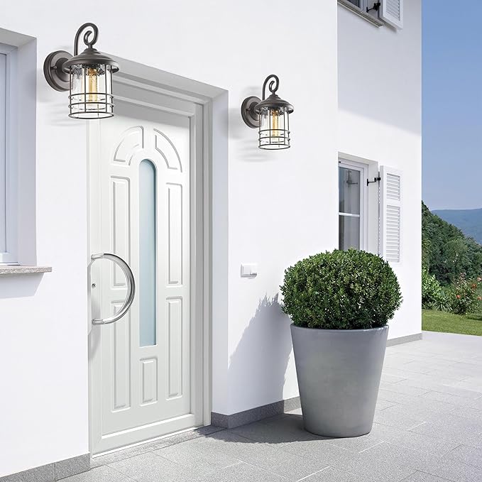 MICSIU Oil Rubbed Bronze Porch Lights Outdoor Wall, Waterproof Farmhouse Exterior Light Fixtures with E26 Sockets & Glass Shades, 9.8 Inch Small Outside Lighting for House, Home, Entryway,Garage