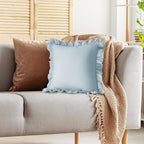 KKJIAF Ruffle Pillow Cases 24x24 Inches, Dusty Blue Square Ruffled Pillow Covers Set of 2, Microfiber Wrinkle Resistant Pillow Shams with Envelope Closure for Sofa Bed Living Room