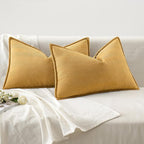 MIULEE Pack of 2 Gold Decorative Lumbar Pillow Covers 12x20 Inch Soft Chenille Luxurious Couch Throw Pillows Farmhouse Cushion Covers with Elegant Design for Sofa Bedroom Living Room Home Decor
