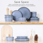 Herogo 12-Piece Stoneware Dinnerware Set for 4, Dinner Plates and Bowls Sets, Double Reactive Glaze Dishware Place Setting for Kitchen, Scratch Resistant, Microwave Safe, Haze Blue