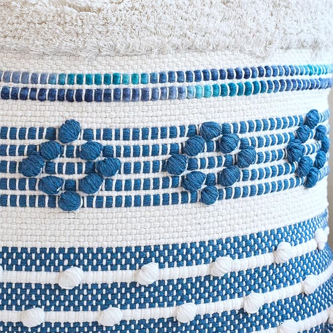 18x18 Boho Tufted Navy Blue Decorative Pillow Cover with Cording Handmade Accent Woven Textured Square Throw Pillow Case for Couch Sofa Farmhouse Living Room Home Decor