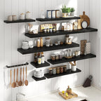 Floating Shelves for Wall with Invisible Brackets, Wall Mounted Engineered Wood Shelves with Wood Grain for Living Room, Bedroom, Bathroom, Kitchen Decor and Storage, Oak, 40"L Set of 2, Black