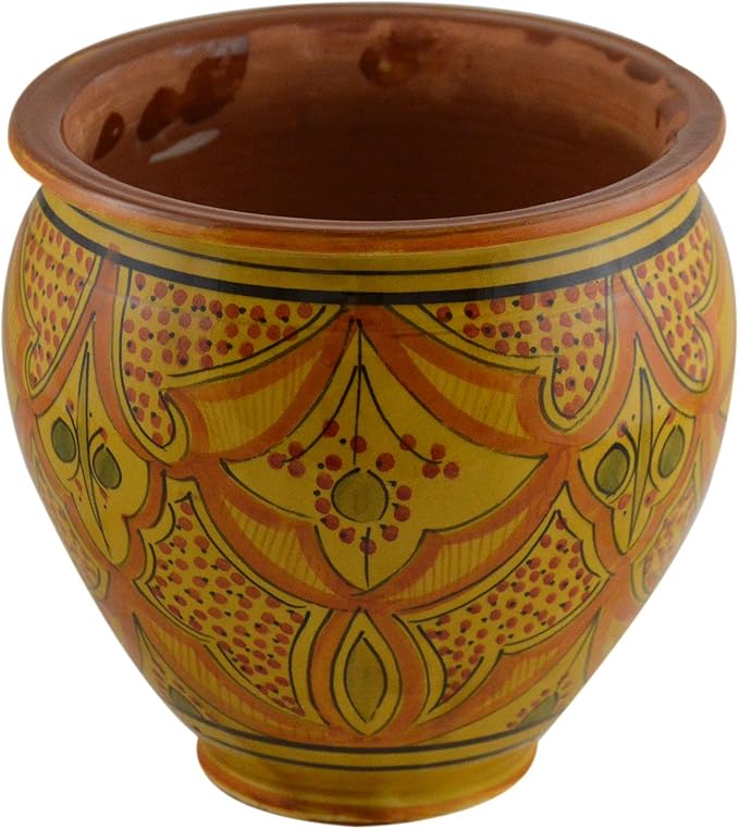 Handmade Ceramic Flower Pot Moroccan Indoor Outdoor Mediterranean Spanish Style Garden Drain Hole Planter Yellow