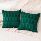 OTOSTAR Set of 2 Xmas Soft Plush Short Wool Velvet Decorative Throw Pillow Covers Square Luxury Style Cushion Case Pillow Shell for Sofa Bedroom Christmas Tree Green, 16x16 Inch