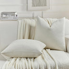 FUTEI Cream Chenille Decorative Throw Pillow Covers 18x18 Inch Set of 2,Soft Cozy Faux Linen Textured Cushion Case,Farmhouse Home Decor for Couch Living Room