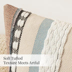 ANRODUO Pack of 2 Boho Decorative Throw Pillow Covers 18x18 Farmhouse Cushion Case Striped Chenille Pillow Cases Square Pillow Covers Accent Neutral Pillowcase for Sofa Couch Bed, Orange-Blue Stripe