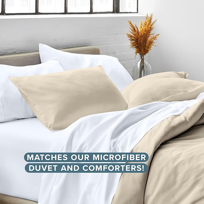 Bare Home Standard Pillow Sham Covers - Set of 2 - Premium 1800 Ultra-Soft Microfiber - Double Brushed - Stain & Fade Resistant - Bed Pillow Shams - Pillows Not Included (Set of 2, Sand)