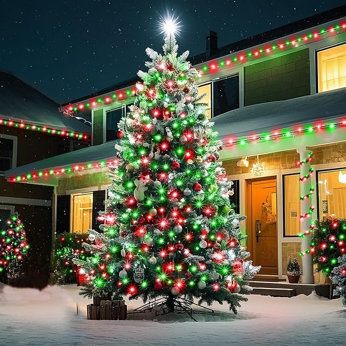 KNONEW 600ft 1500 LED String Lights Outdoor Christmas Lights 8 Modes & Timer Fairy Light Plug in Waterproof LED String Lights for Xmas Yard Tree Wedding Party Holiday Decorations (Red and Green)