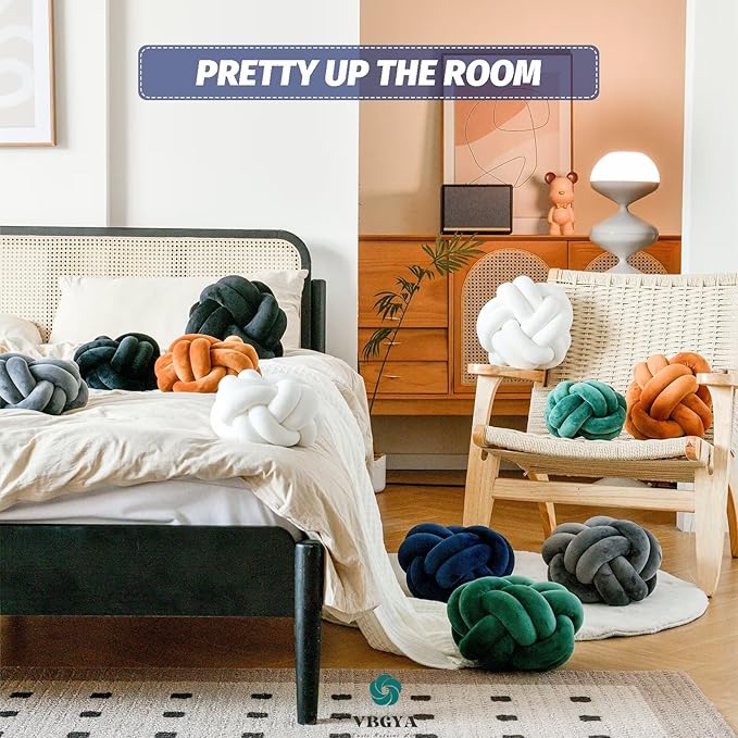 Knot Pillow Ball, Soft Home Decorative Throw Pillows Cushion, Round Changeability Knotted Pillows, Modern Home Handmade Cushions for Bedroom, Sofa, Couch (8 Inch, Navy)