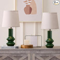 20" Green Ceramic Table Lamp Set of 2-3-Way Dimmable Nightstand Lamps with Pallid Shade for Bedroom Farmhouse Bedside Nightstand Bedside Lamp End Table Lamps (Dark Green)