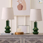 20" Green Ceramic Table Lamp Set of 2-3-Way Dimmable Nightstand Lamps with Pallid Shade for Bedroom Farmhouse Bedside Nightstand Bedside Lamp End Table Lamps (Dark Green)