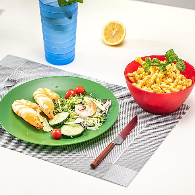 KX-WARE Plastic Plates Set of 6 - Unbreakable and Reusable 9.875 inches Dinner Plates, Multicolor | Dishwasher Safe, BPA Free