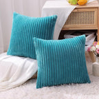 Simmore Decorative Throw Pillow Covers 24x24 Set of 2, Soft Natural Plush Flannel Double-Sided Fluffy Couch Pillow Covers for Sofa Living Room, Teal