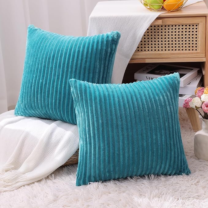 Simmore Decorative Throw Pillow Covers 22x22 Set of 2, Soft Natural Plush Flannel Double-Sided Fluffy Couch Pillow Covers for Sofa Living Room, Teal