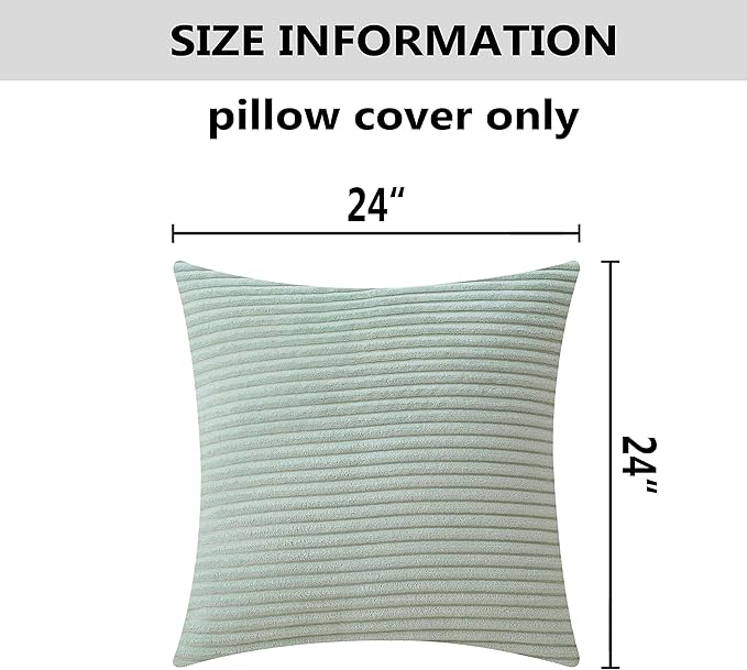 Home Brilliant Green Throw Pillow Cover 24x24 Set of 2 Euro Shams Super Soft Striped Velvet Large Cushion Cover for Living Room Sage Green Spring Decor, 24 x 24 inch, Mint