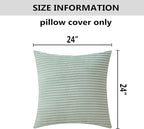 Home Brilliant Green Throw Pillow Cover 24x24 Set of 2 Euro Shams Super Soft Striped Velvet Large Cushion Cover for Living Room Sage Green Spring Decor, 24 x 24 inch, Mint