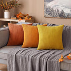 MIULEE Pack of 2 Burnt Orange Pillow Covers 16x16 Inch Soft Boho Striped Corduroy Throw Pillow Covers Set Decorative Square Cushion Cases Pillowcases for Sofa Bedroom Couch