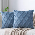 Set of 2 Soft Moroccan Throw Pillow Covers 22x22 Inch Plush Boho Decorative Pillow Cover Accent Cushion Case for Couch Sofa Bed, Grey Blue