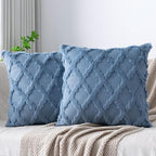 Set of 2 Soft Moroccan Throw Pillow Covers 22x22 Inch Plush Boho Decorative Pillow Cover Accent Cushion Case for Couch Sofa Bed, Grey Blue