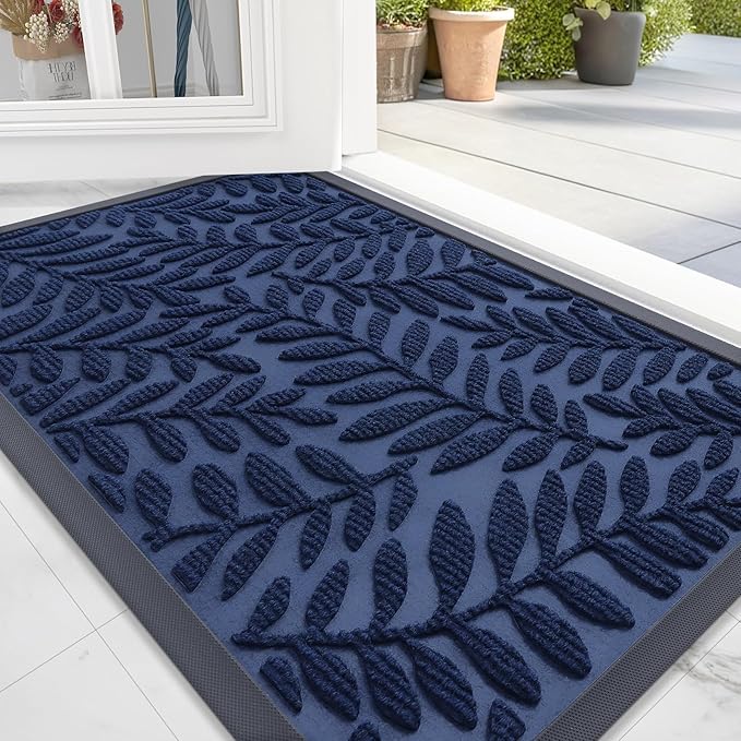 OLANLY Door Mat Indoor Outdoor Entrance, 29.5x17, Waterproof All-Weather All-Season Doormat, Sturdy Natural Rubber, Stain and Fade Resistant, Low Profile, Easy Clean Patio Entryway Mat, Navy