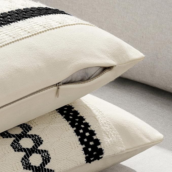 MIULEE Set of 2 Black Boho Decorative Lumbar Pillow Covers 12x20 Inch Farmhouse Rustic Couch Throw Pillows Modern Cotton Cushion Covers Retro Cute Macrame Woven Home Decor for Bed Sofa Chair