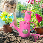 Sungmor Small Watering Can Set Cute Little Gardener Kit | Package Includes 3PC Rose Red Frog Watering Can & Trowel & Rake Gardening Hand Tools | Perfect for Garden,Yard or Beach