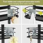 Orimade Adjustable Hanging Over the Shower Door Caddy,Bathroom Organizer Shelf Storage with 4 Hooks for Razor,No Drilling Rustproof Shower Rack Basket, 4 Tier, Matt Black