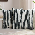 FUTEI Black Decorative Throw Pillow Covers 18x18 Inch Set of 2, Soft Tie-Dye Faux Rabbit Fur Striped Texture Cushion Case, Modern Home Decor for Couch Bed Living Room