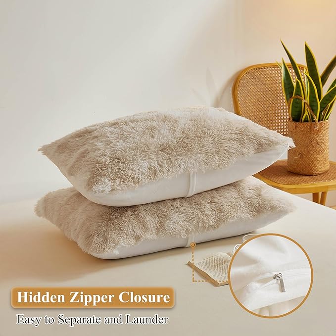 XeGe Tie Dye Faux Fur Fluffy Throw Pillow Cases, Plush Shaggy Soft Furry Pillowcases, Marble Print Velvet Fuzzy Decorative Pillow Covers for Bed Couch Zipper Closure, Set of 2(Standard, Tie Dye Beige)
