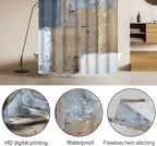 Lnond 4Pcs Bathroom Shower Curtain Sets with Rugs,Brown and Blue Painting Art Bathroom Sets with Shower Curtain and Rugs and Accessories