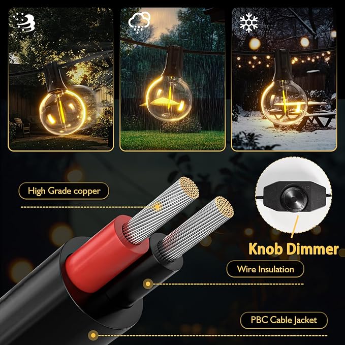 Outdoor String Lights 100ft LED Hanging Globe Patio Lights with G40 Shatterproof Bulbs(34+3 Bulbs), Waterproof Connectable Hanging Light for Indoor Outdoor Decor Garden Camping Backyard Porch