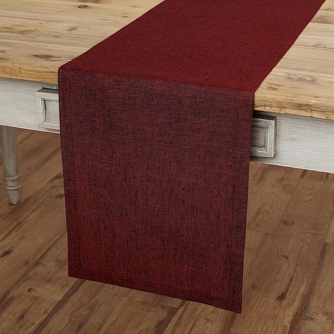 Solino Home Linen Table Runner 48 Inches - 100% Pure Linen Red Garnet Table Runner 14 x 48 Inch Ideal for Dresser and Coffee Tables - Fall, Autumn, Thanksgiving, Christmas, Holiday - Athena
